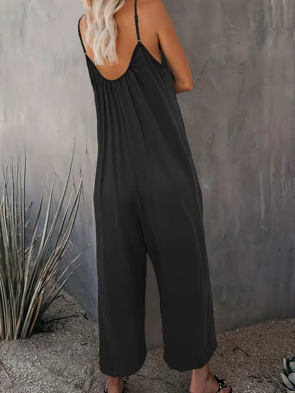 Women's Solid Color Pocket Jumpsuit, Casual Comfy Overalls Jumpsuit for Beach Vacation Holiday, Ladies Clothes for All Seasons 4