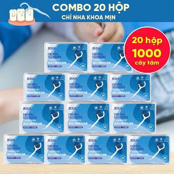 Combo 20 hộp 1000 Chiếc Tăm Chỉ Nha Khoa Xỉa Răng Trắng - Vệ Sinh Sạch Sẽ Kẽ Răng Chân Nướu Chăm Sóc Răng Miệng