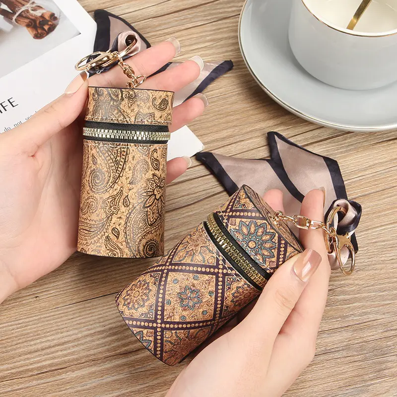Wood grain lipstick bucket bag fashion student coin bag portable multi-function pendant bag