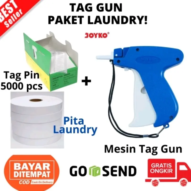 Tag Gun Laundry Joyko Pita Komplit + Tag Pin & Pita Laundry 0,5 Inch dan 1 Inch 0