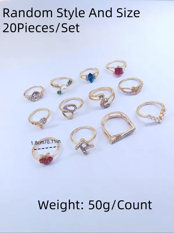 Random Color Rhinestone & Faux Pearl Decorated Ring Set, Fashion Jewelry for Party, Daily Clothing Decor, Trendy All-match & Exquisite Jewelry for Birthday Gift 1