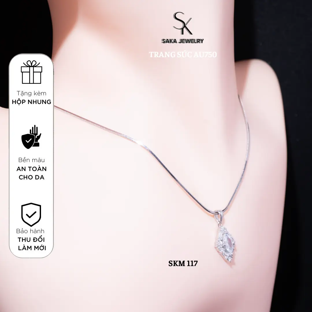 Trang sức AU750 Mặt dây chuyền hình thoi đính tấm oval - SKM 117| Saka Jewelry Trang sức AU750
