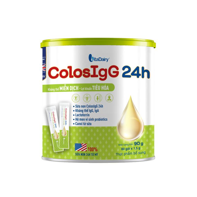 Thực phẩm bổ sung sữa non ColosIgG 24h hộp 90g - lon 60 gói nhỏ giúp tăng dề kháng, tiêu hóa tốt - VitaDairy