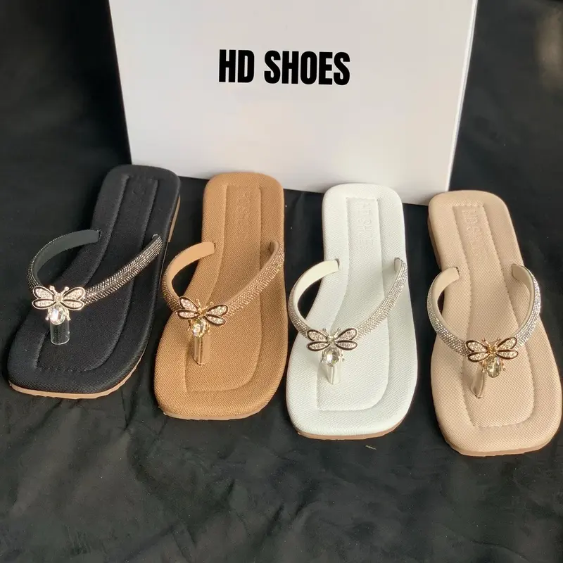 [ T42] Dép Bệt HD SHOES- Dép kẹp quai đá xoàn sáng dày dặn  đính nơ đá sang xịn, đế TPR chống trơn trượt Nữ DéP GiàY Đồng Sandal Nhung 2
