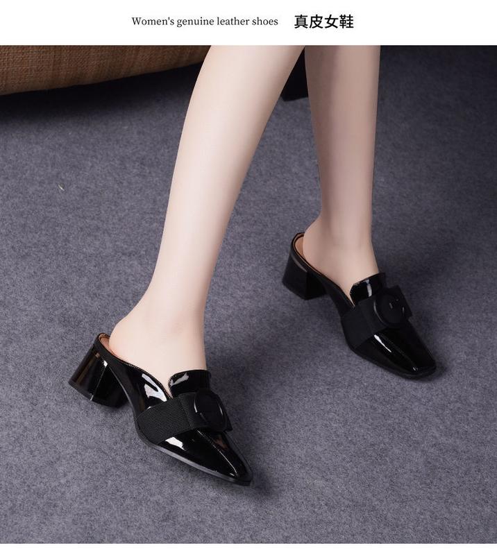 Product Introduction of Hộp Ngón Chân Mùa Hè, Da Thật, Gót Trung Bình Dép Lười Nữ, Hỗ Trợ Nửa, Giày Nữ, Dép Cao Gót, Da Bóng, Hàng Mới Về 2024, Thích Hợp Cho Ngoài Trời 13