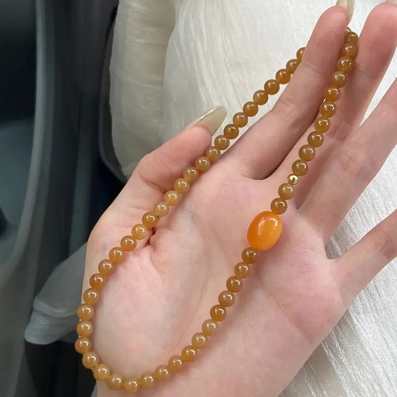 New Chinese Style Caramel Beeswax Double Ring Bracelet Retro Imitation Hetian Jade Small Gold Jade Beads Long Bracelet Girlfriends Same Style
