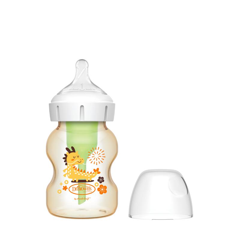 Bình sữa Tùy chọn cổ rộng nhựa PPSU Dr Brown's hình con rồng 150ml/270ml 6