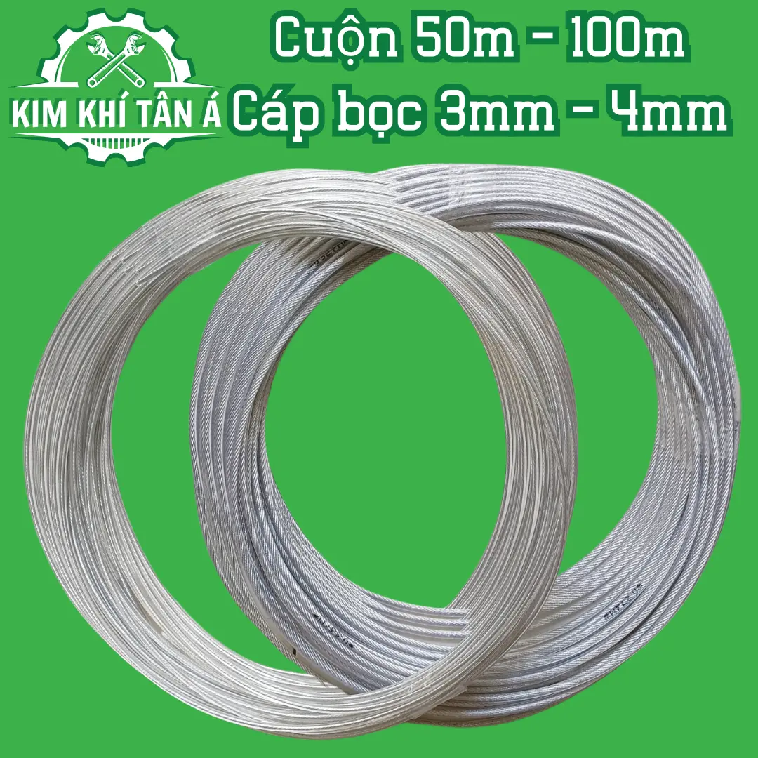 Cuộn 50m - 100m cáp bọc nhựa 3mm, 4mm, dây cáp bọc nhựa 3ly, 4ly - KIM KHÍ TÂN Á-
