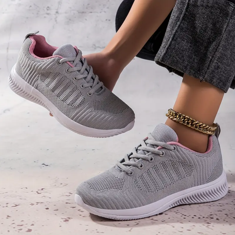 Women's Breathable Running Trainers, Solid Color Lace Up Low Top Sneakers, Casual Lightweight Walking Sports Shoes 3