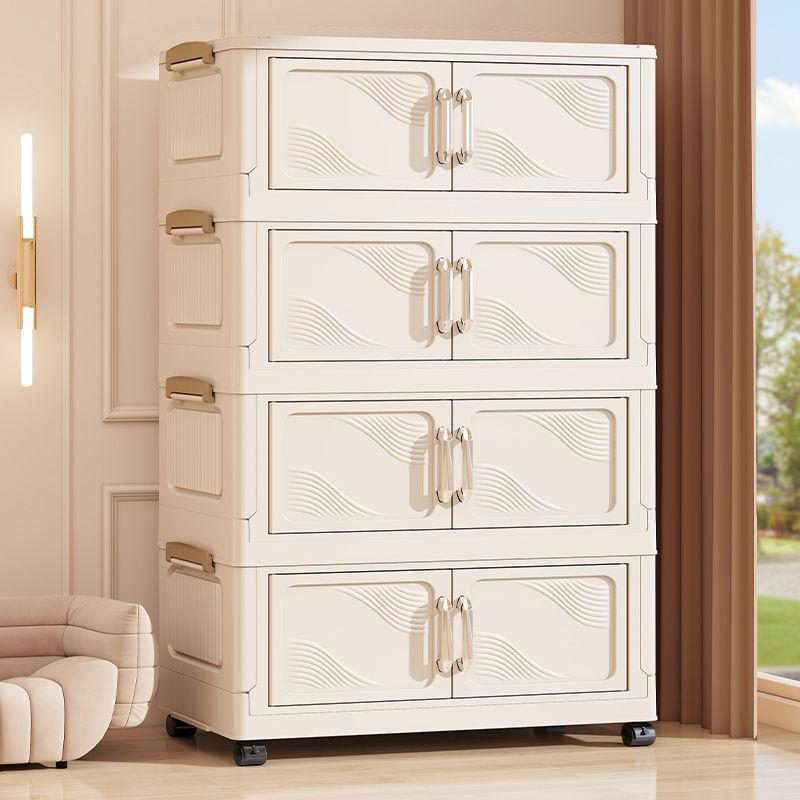 Product Introduction of Foldable Storage Cabinet, Multi-layer Dustproof Storage Box with Door, Multifunctional Storage Organizer for Living Room Bedroom Kitchen, Organization 4