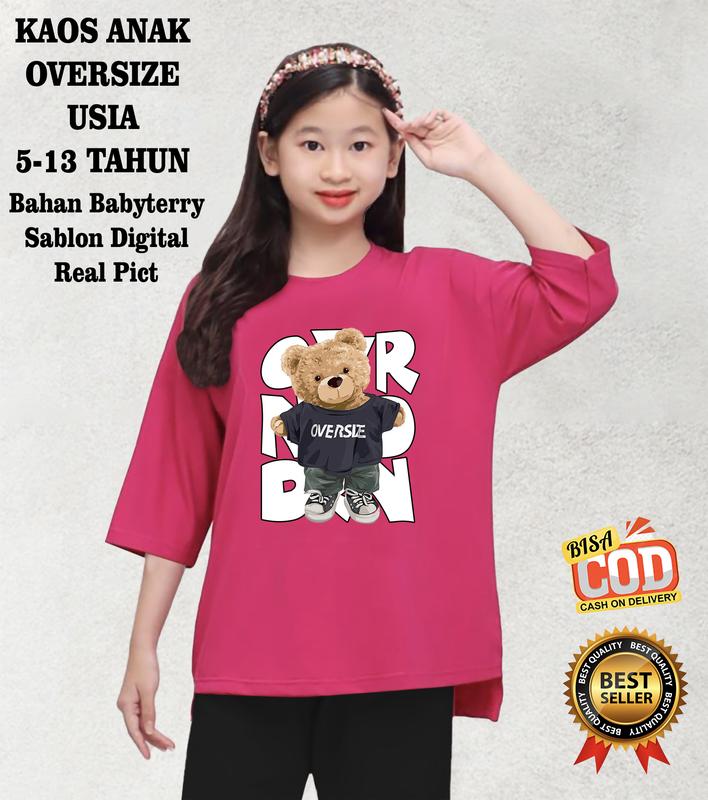 Kaos oversize anak perempuan Bear OVR Usia 6-13 THN Sablon DTF 3