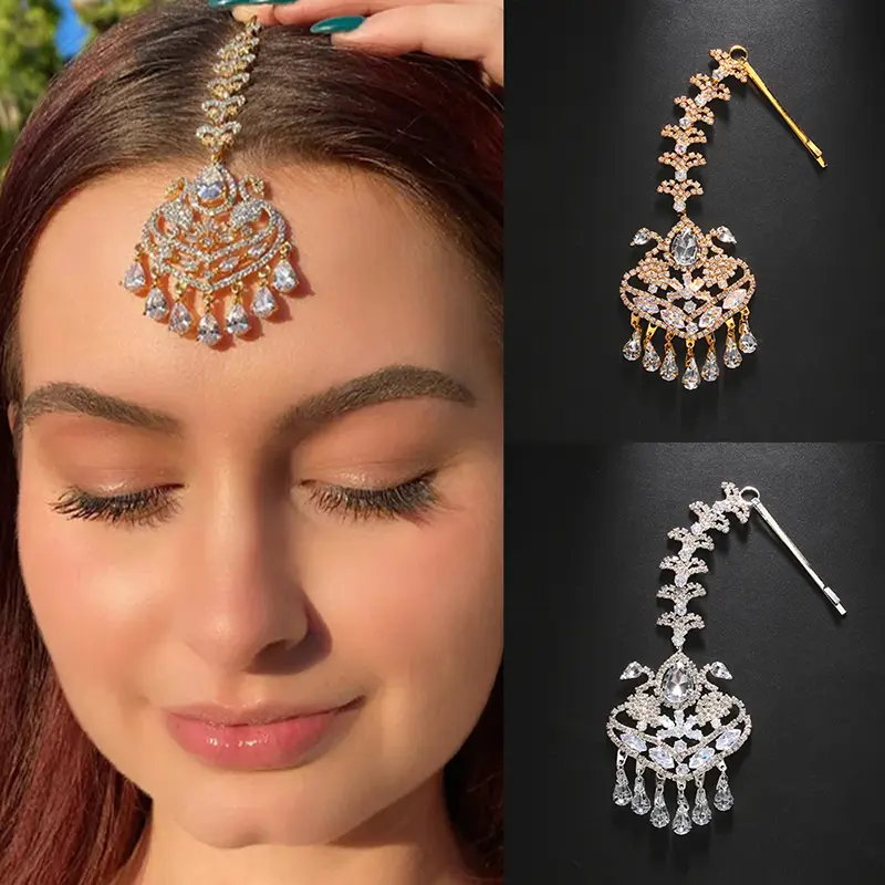 Elegant Geometric Forehead Chain Indian Wedding Decoration Bohemian Tassel  Headpiece Women Hair