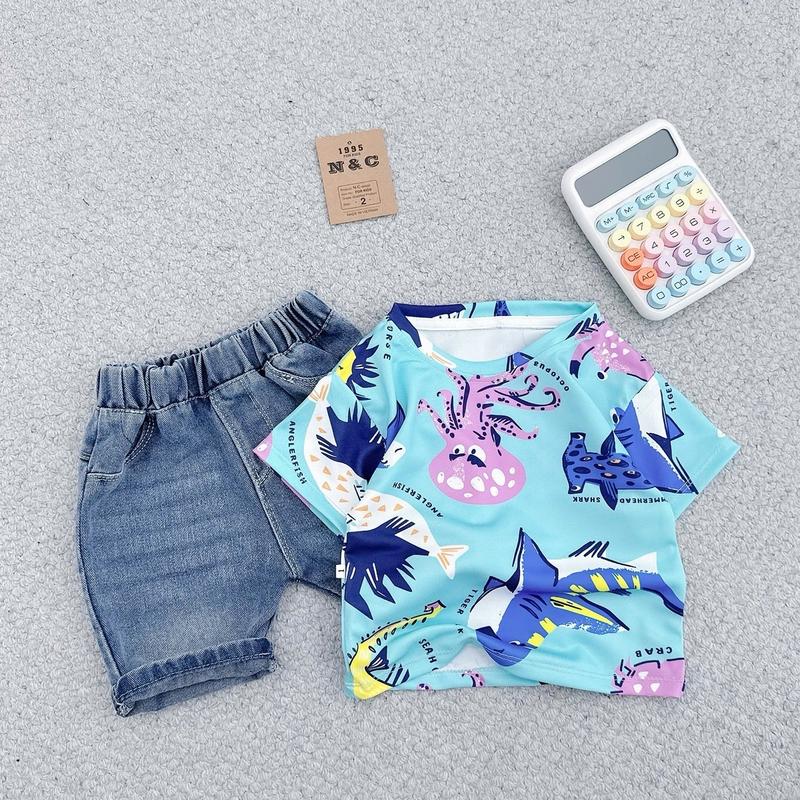 Bộ bạch tuộc xanh dương kèm quần jean 8-26kg