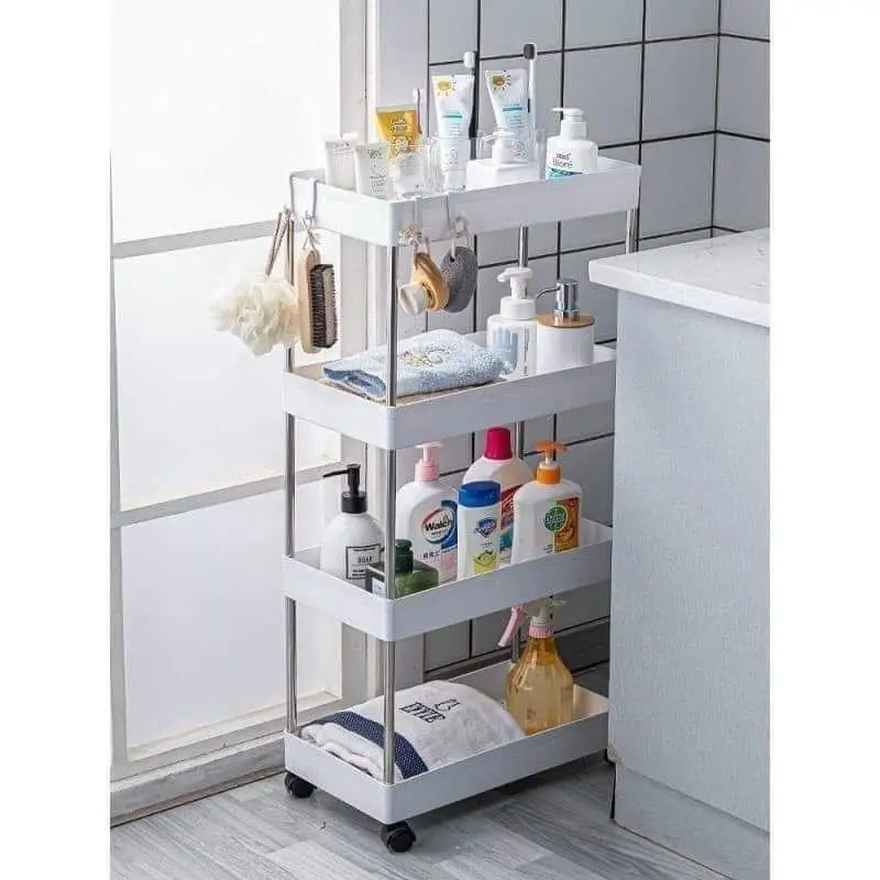 kệ để đồ đa năng 4 tầng cho nhà bếp nhà tắm nhà vệ sinh khung inox khay nhựa, kệ có bánh xe có thể ghép tầng hoặc thay đổi số tầng Kitchen Treo Tường