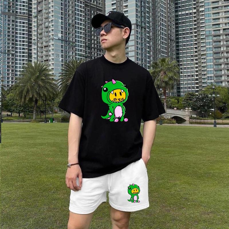 ( GÍA SỐC ) Bộ áo thun nam nữ cao cấp in drew khủng long cute