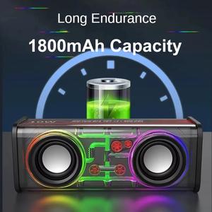 V8 5.0 Bluetooth Dual Speaker 1800MAh Transparent Mecha Speaker Wireless RGB Light Effect Speaker Subwoofer Mini Speaker Audio Portable Cable Charging Smartphone Colorful