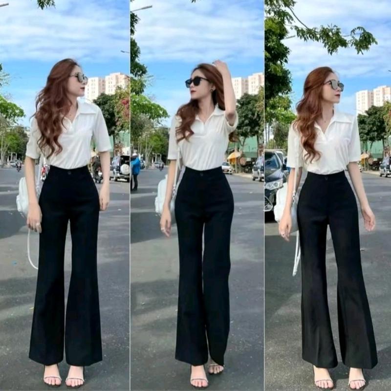 Quần tây nữ ống loe đi làm công sở, đi học siêu hack dáng. Quần ống rộng quần ống loe  cạp cao vải tuyết mưa mềm mịn