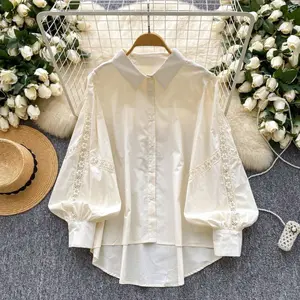 CHICMORE Kemeja wanita lengan panjang model longgar warna solid gaya casual