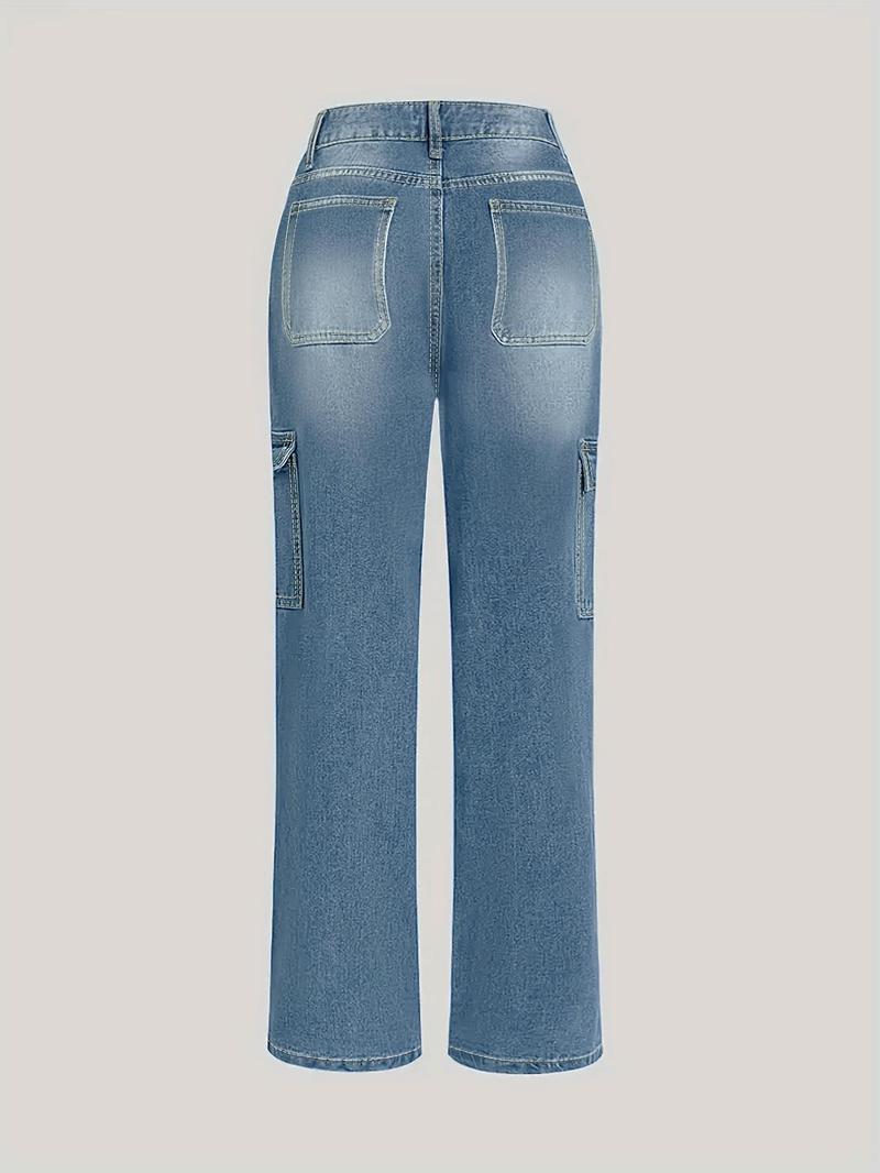 Product Introduction of 【Plus Size】 Solid Tie Front Pocket Cargo Jeans, 1 Count Casual Street Fashion Denim Pants for Daily Wear, Women's Bottoms for All Seasons 6