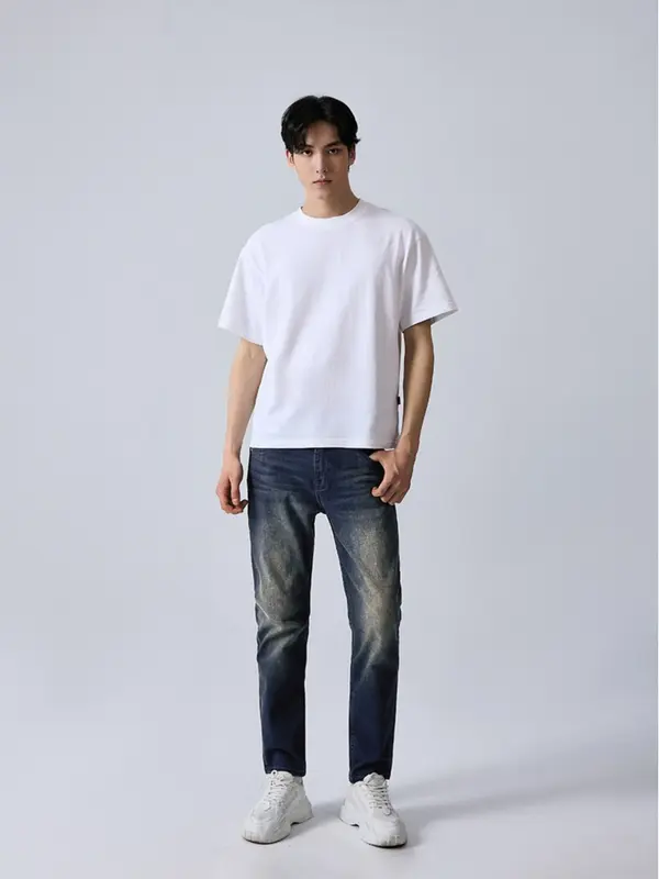 Quần Jean Nam Lưng Gài Ống Đứng Thương Hiệu Y2010 Vải Cotton Mặc Bền Trơn Dáng Vừa No Style M100 23537 |YaMe| 5