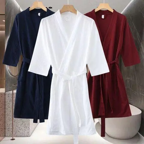 Men's men's and women's waffle grid couple three quarter sleeves thin pajamas five star hotel plus size bathrobes April 11 2024