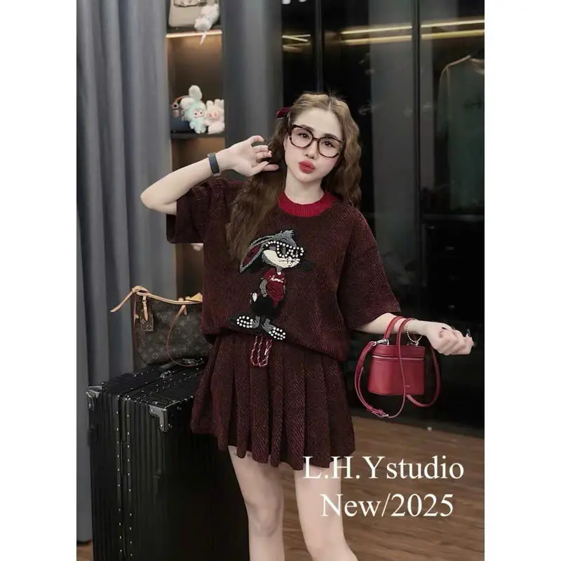 Set Bộ Thỏ Thêu Đính Đá Mix Chân Váy Xốm Nhũ Mềm
