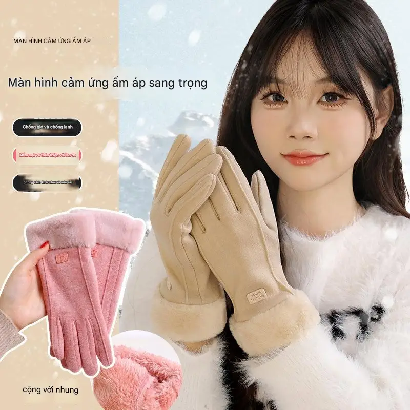 Găng tay nỉ lót lông siêu ấm cho nữ