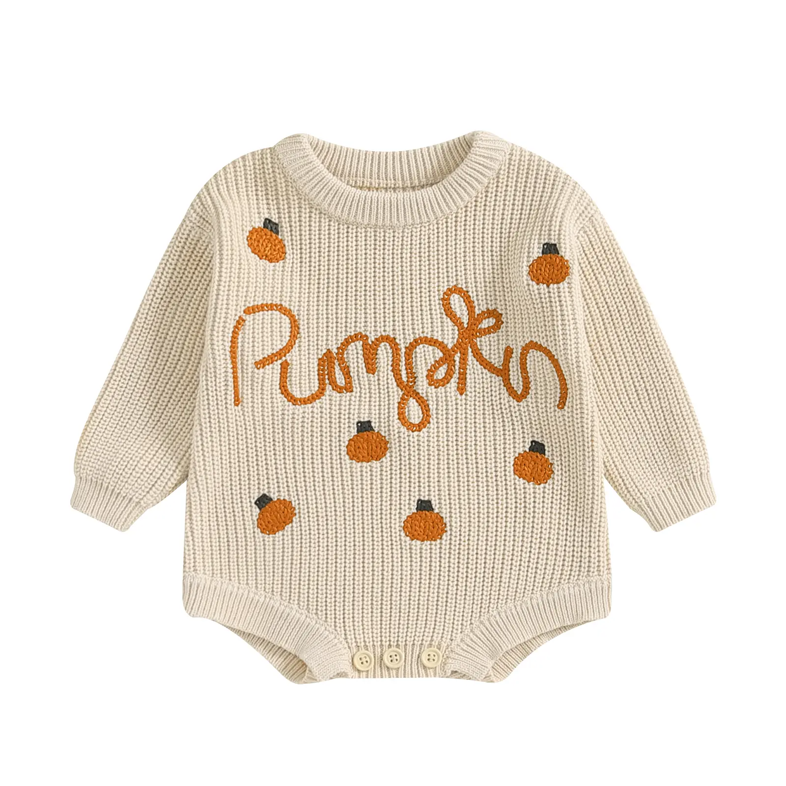 Baby Girls Boys Sweater Rompers Halloween Clothes Pumpkin Letter Embroidery Long Sleeve Toddler Fall Bodysuits Advised age:0-18 Months