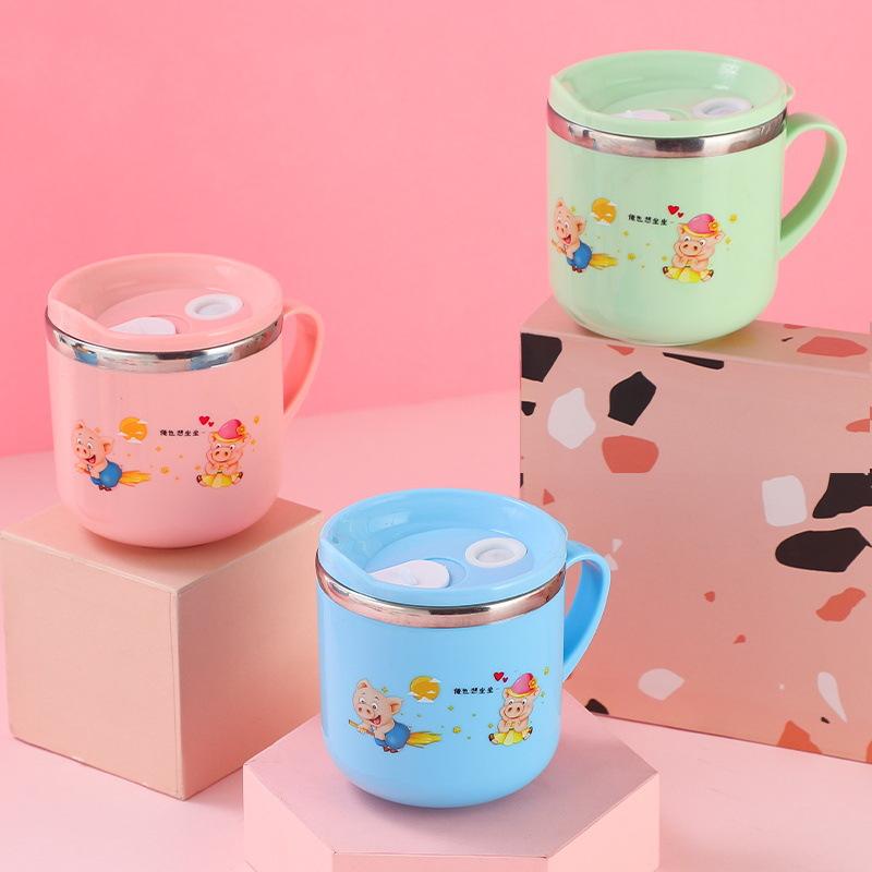 Cốc uống nước Inox 304 giữ nhiệt cho bé kèm ống hút và nắp đậy chống đổ