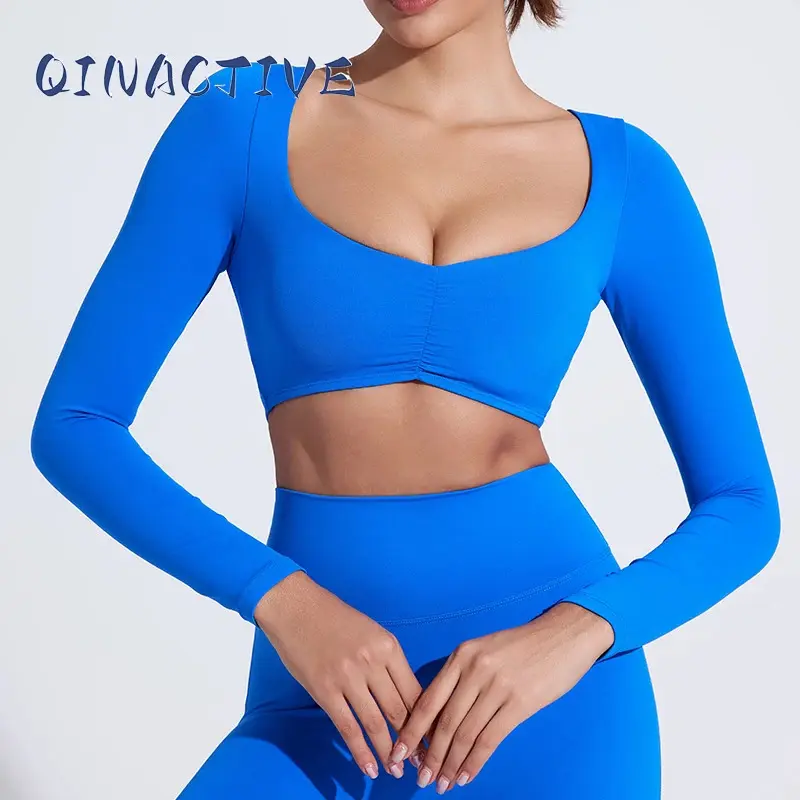 Áo Sơ Mi Tập Yoga Nữ, QINACTIVE, Áo Crop Top, Áo Sơ Mi Dài Tay, Thích Hợp Tập Yoga, Thể Thao, Thể Dục, Tập Gym, Quần Áo, Áo Tập Luyện Luyện