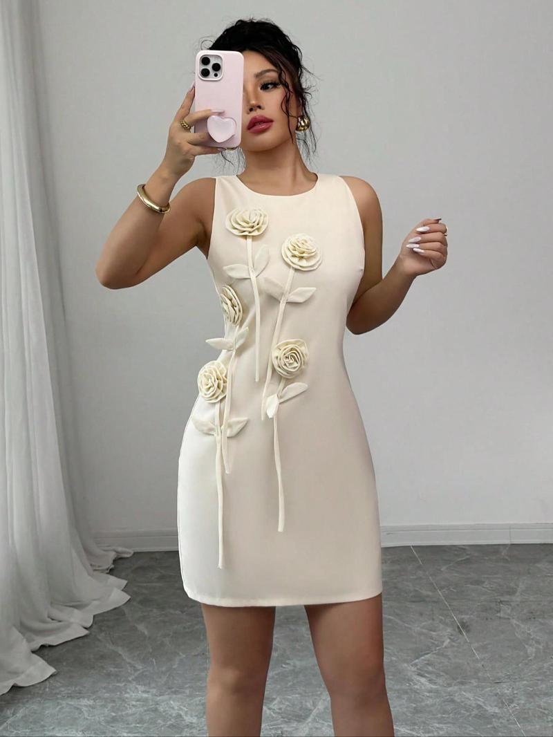 Product Introduction of Women's Floral Decor Tank Dress, Casual Sleeveless Short Dress for Summer, Ladies Clothes for Beach Holiday 5
