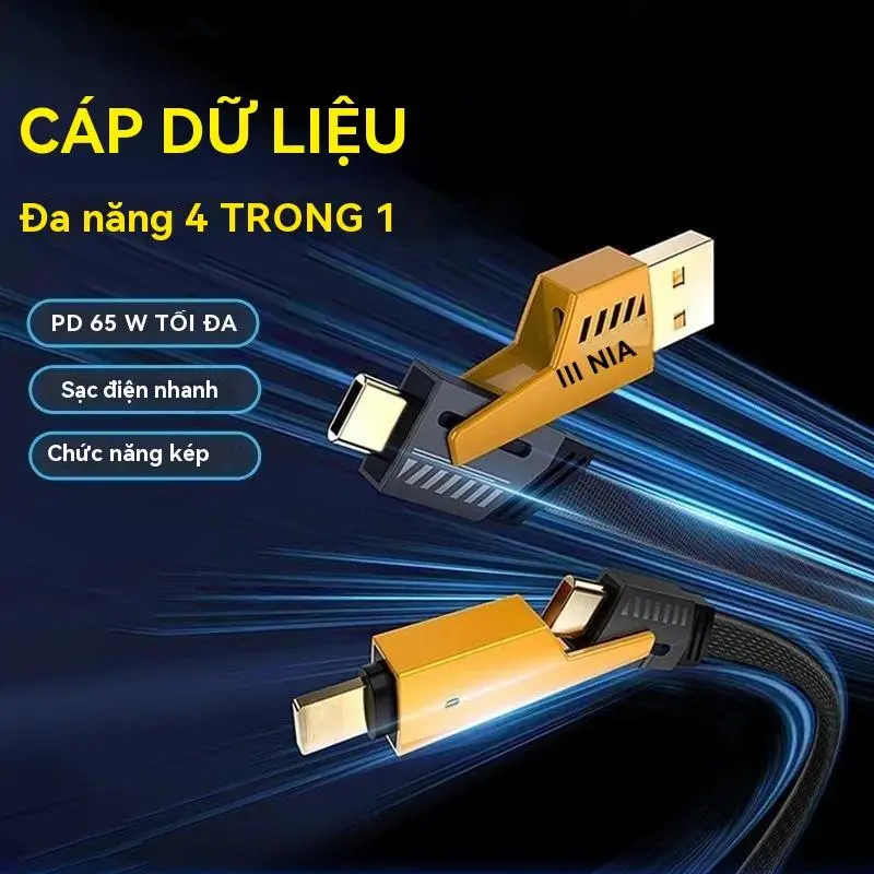 Dây Cáp Sạc Nhanh 20W => 65W 4 trong 1 cho typ.e-C bọc dù 4 cổng sạc cho 7plus x xsmax 11 12 13 14 15 pro max plus | BigBuy360 - bigbuy360.vn