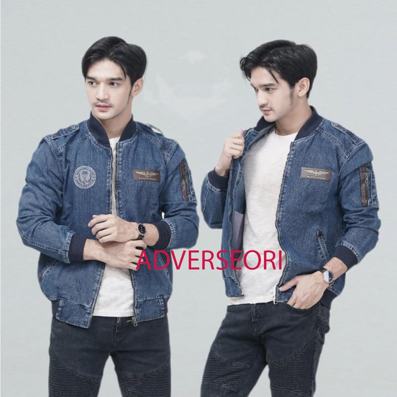 Product Introduction of Jaket Bomber Model Resleting Simple & Elegan  Tersedia Warna Biru Muda & Biru tua Jeans Denim Nyaman Panjang Keren Top Pria Wanita 3