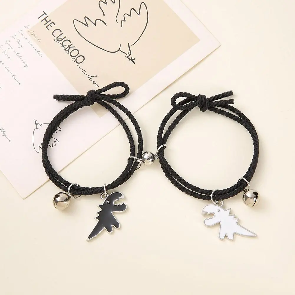 Cute Dinosaur Bracelet Set w Couples Pendant Elastic Wristband Bracelets for Perfect Rope Box Z6R9