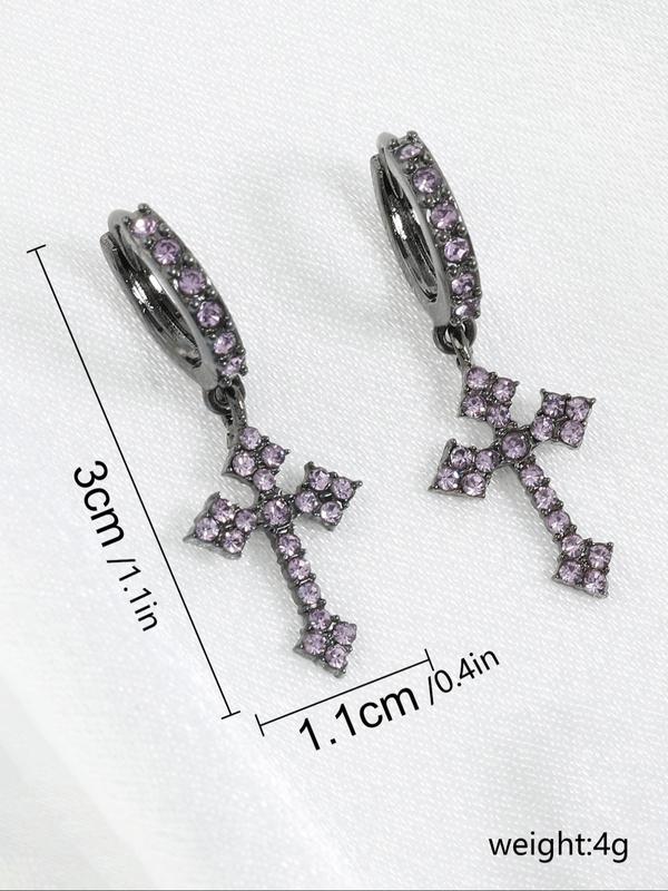 Punk Style Rhinestones Decor Cross Design Dangle Earrings As Gift, Matching Jewelry for Daily Decoration, Streetwear Goth Accessory for Musical Festival 7