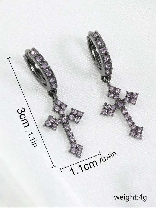 Punk Style Rhinestones Decor Cross Design Dangle Earrings As Gift, Matching Jewelry for Daily Decoration, Streetwear Goth Accessory for Musical Festival 7