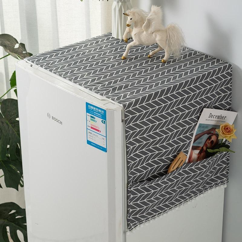 Khăn phủ tủ lạnh Mary Decor vải bố linen chạy pompom trắng cực yêu, phù hợp cho tủ lạnh 1 cánh và 2 cánh PU