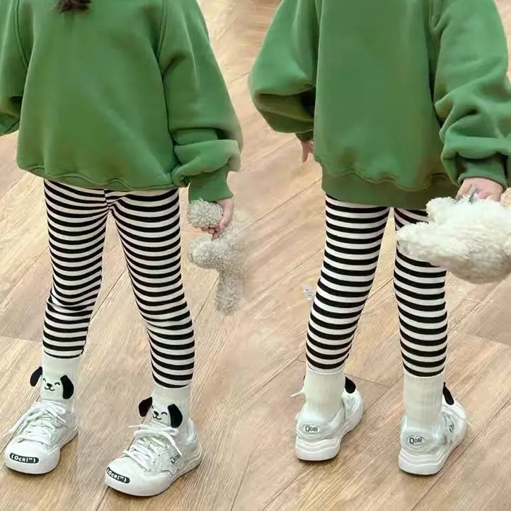 [10-30kg] Quần legging kẻ cho bé gái chất zip 0