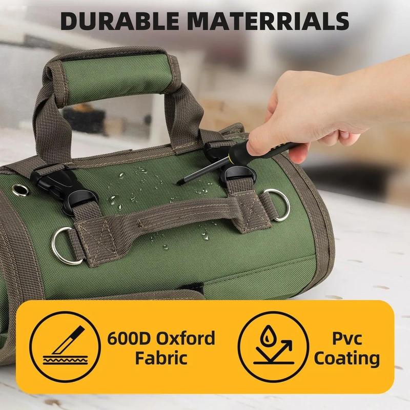 Product Introduction of Roll Up Tool Bag, Portable Tool Storage Bag with 2 Detachable Zipper Pouch, Compact Small Carrier Bag for Electrician Mechanic 4