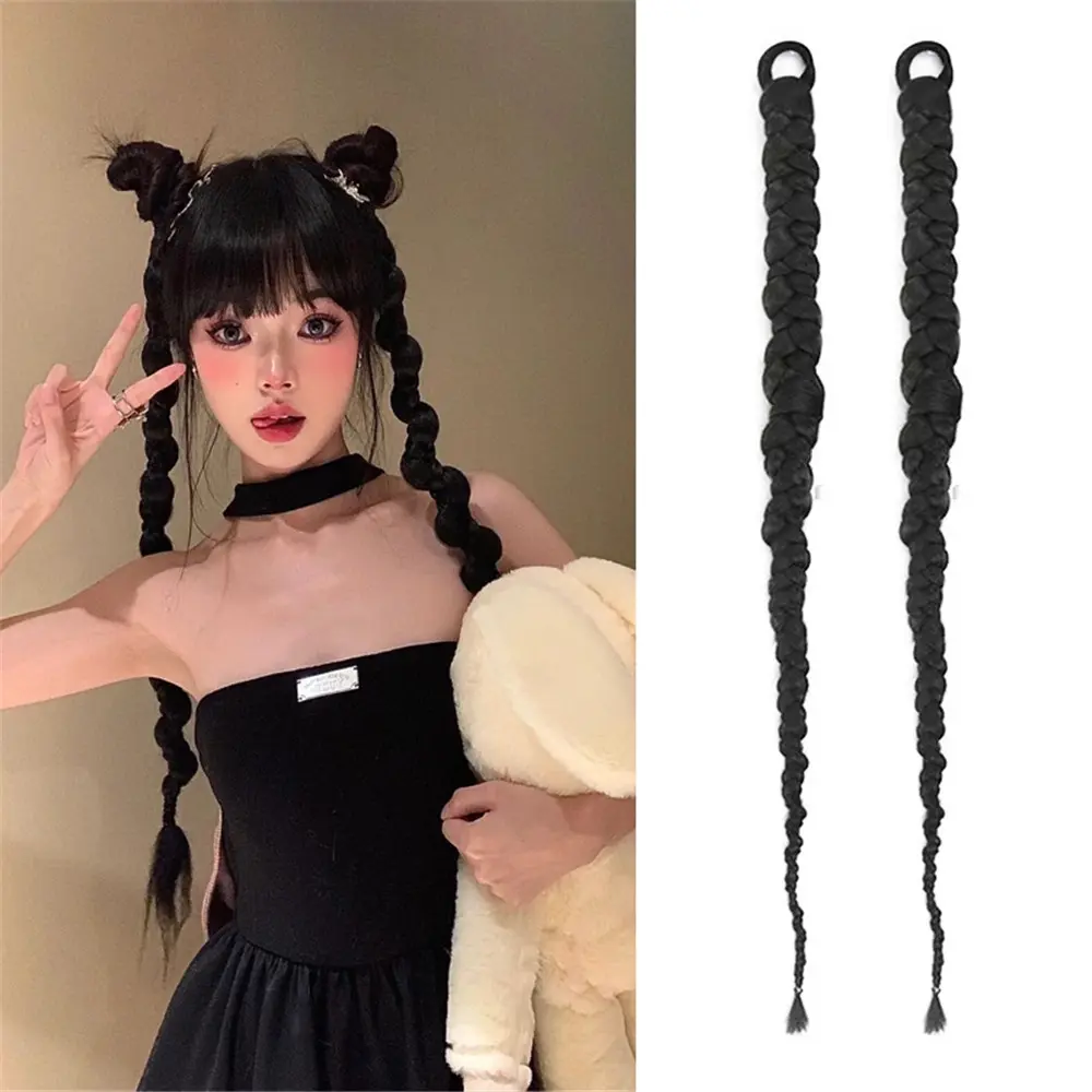 Tóc Giả Bện Đuôi Ngựa Tổng Hợp, Màu Đen, Dành Cho Nữ, Phong Cách 70CM, Thời Trang Tự Làm