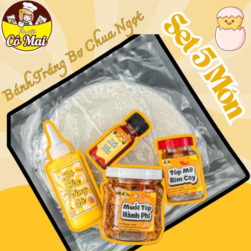 [SET 5 MÓN] Bánh Tráng Phơi Sương Cuộn Muối Tép Hành Phi Tóp Mỡ, Ăn Vặt Cô Mai