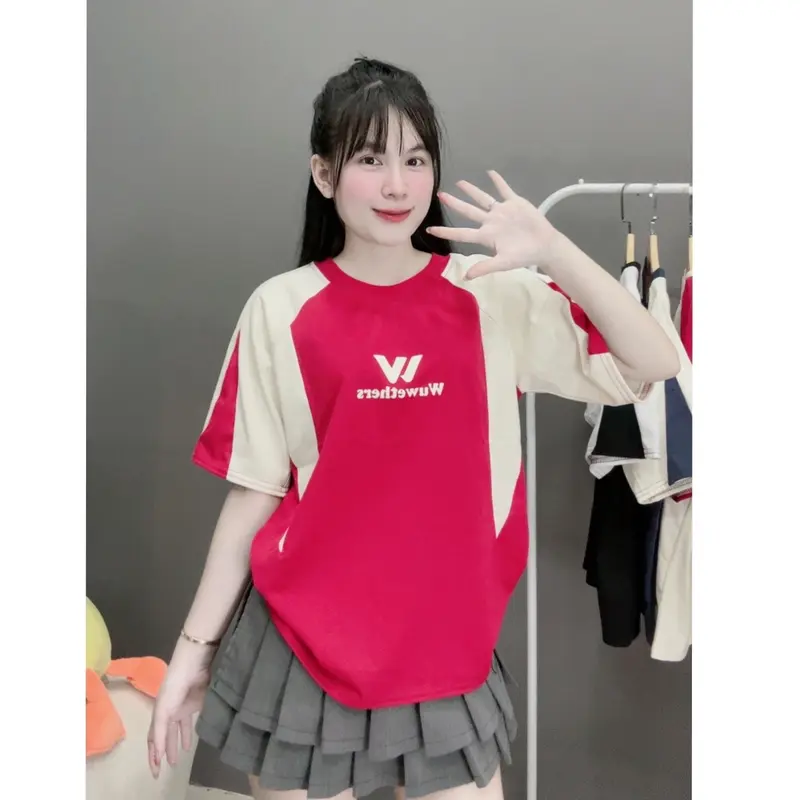 Áo phông nữ Form Vừa (38-58kg) chất cotton 2 chiều mềm mịn mát - mẫu phối W Wether- Top Women Nữ  Thun Cổ Tròn 5
