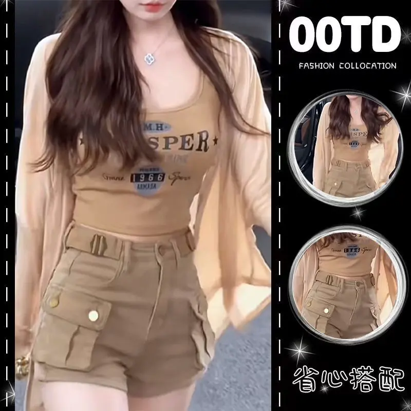 & Summer One-Piece Suit for Women 2025 New Hot Girl Style Elegant Sun Protection Shirt Vest Jeans Three-Piece Suit for Women