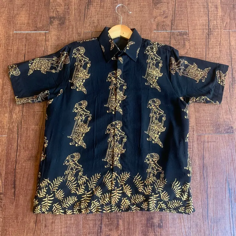 Kemeja pendek Batik wayang daun Rayon Pria Casual 2