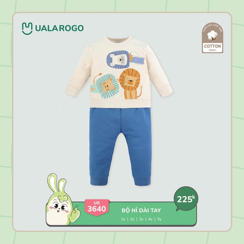 Bộ Nỉ Dài Tay Họa Tiết Động Vật Chất Liệu Cotton Cho Bé Từ 1-5Y UalaRogo UR 3640 4