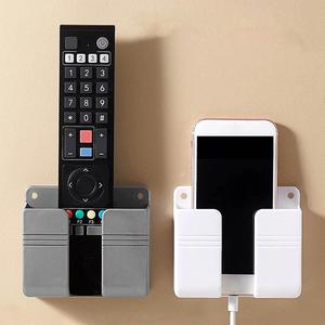 4pcs Organizador montado en la pared sin perforaciones, Caja de almacenamiento, Soporte para control remoto y teléfono móvil, Gancho de carga multifuncional