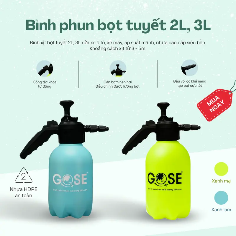 Ber Family - Bình xịt bọt tuyết 2L/3L rửa xe ô tô xe máy áp suất mạnh cao cấp bền đẹp 0