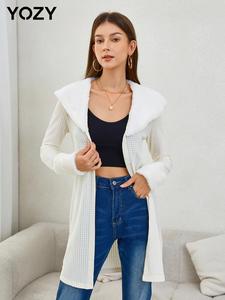 YOZY Women's Contrast Faux Fur Trim Waterfall Coat, Casual Long Sleeve Open Front Knitwear for Daily Wear, Ladies Clothes for All Seasons