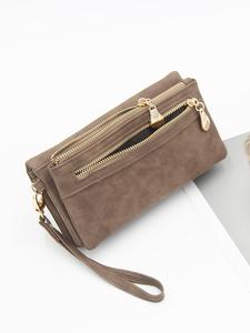 Cartera larga de doble cremallera para mujer en color sólido, práctica y elegante de cuero PU, ideal para uso diario, cómoda y versátil para el traslado diario