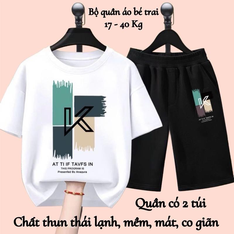 Bộ quần áo bé trai mùa hè size đại từ 17 đến 40kg, chất thun lạnh co giãn, mềm mát, phong cách Hàn Quốc cho bé trai từ 5 đến 14 tuổi mã 46 (chữ K) đồ